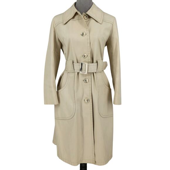 London Fog Trench Coat Womens 10 Beige Belted Lightweight Missing Lining Vintage